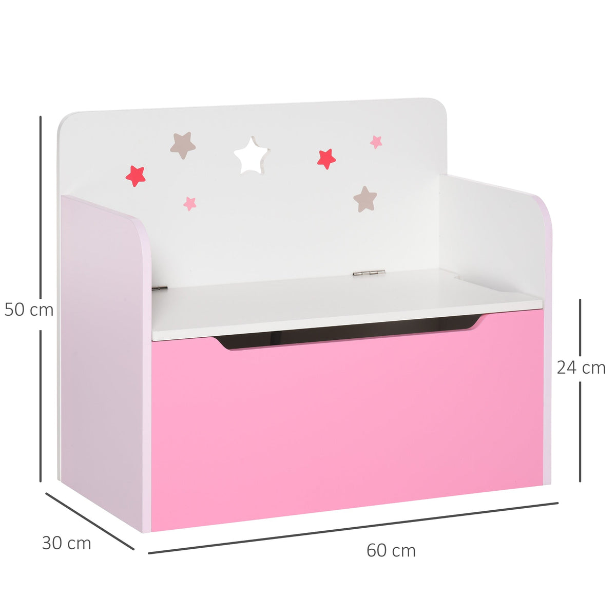 The kids storage chest showing dimensions for height width and depth