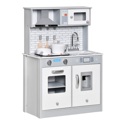 HOMCOM Kids Wooden Toy Kitchen Pretend Play Cooking Playset with oven, hob, sink and microwave