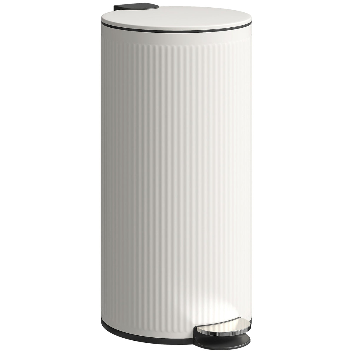 HOMCOM Kitchen Bin in cream with a ribbed exterior and a silver pedal on a white background