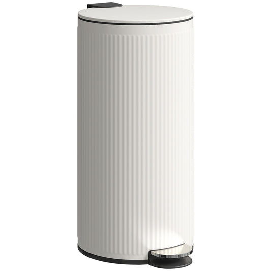 HOMCOM Kitchen Bin in cream with a ribbed exterior and a silver pedal on a white background