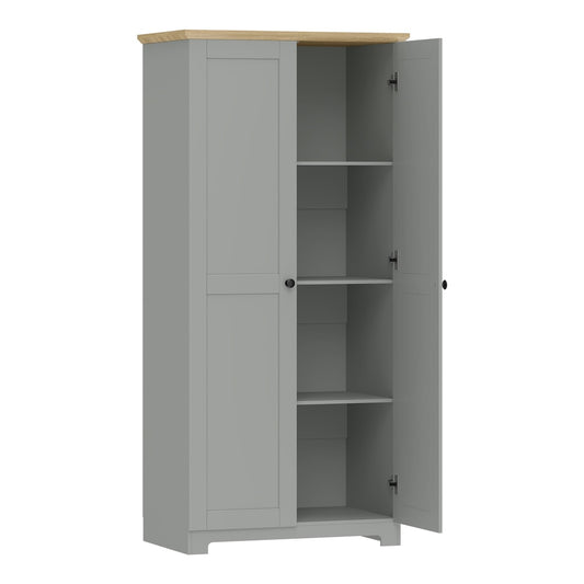 HOMCOM Kitchen Cupboard freestanding storage cabinet with two doors and shelves, shown with doors open