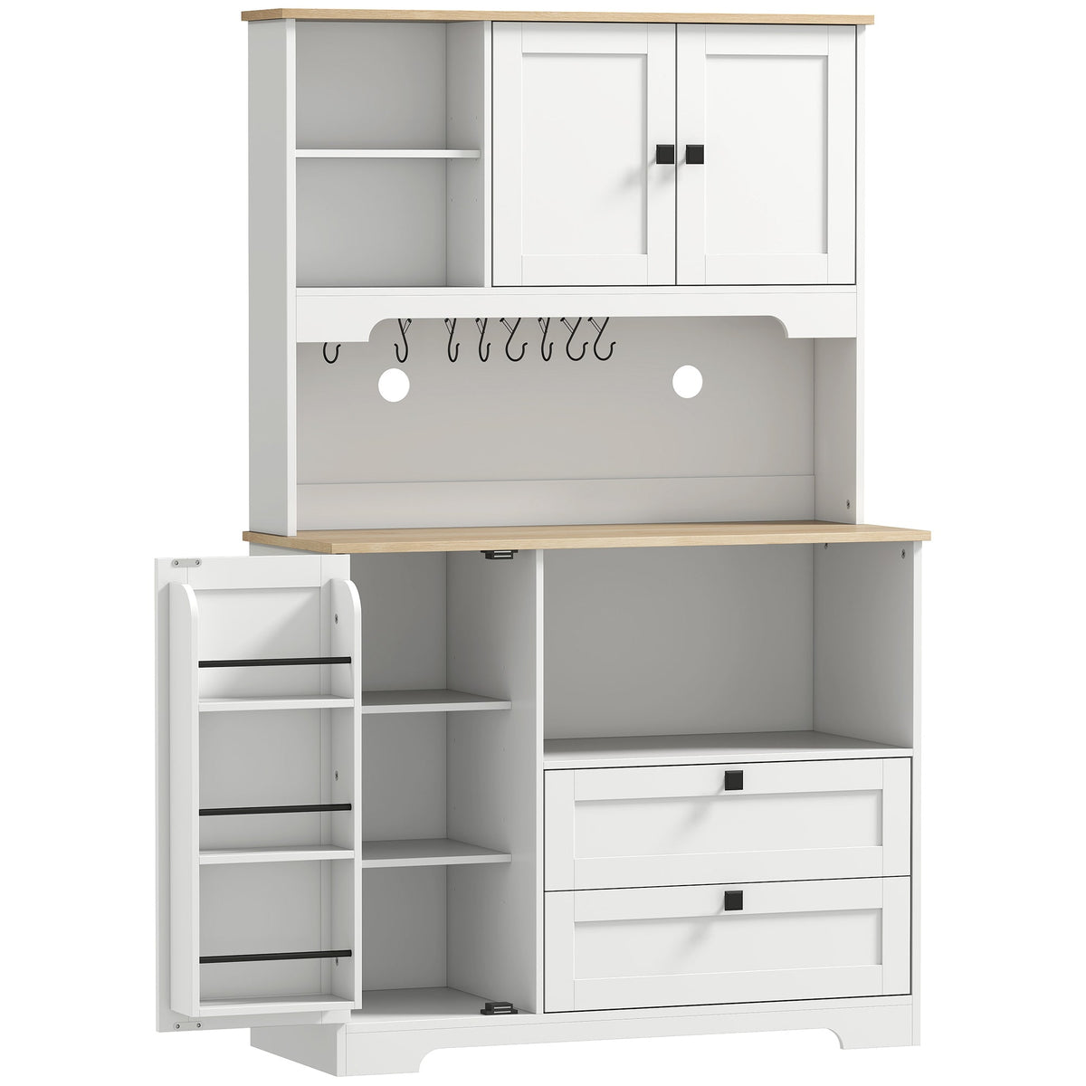 HOMCOM Kitchen Cupboard, freestanding kitchen cabinet with two cabinets, two drawers, and open shelves