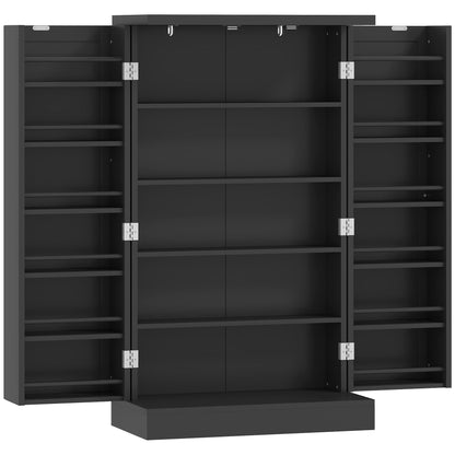 HOMCOM Kitchen Cupboard, a tall black freestanding cabinet with two doors and multiple shelves