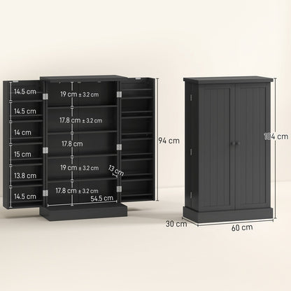 A diagram showing the dimensions of the black kitchen storage cabinet