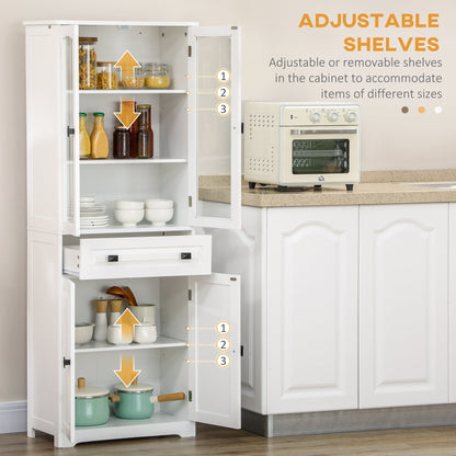 The white kitchen furniture cabinet with adjustable shelves and open doors