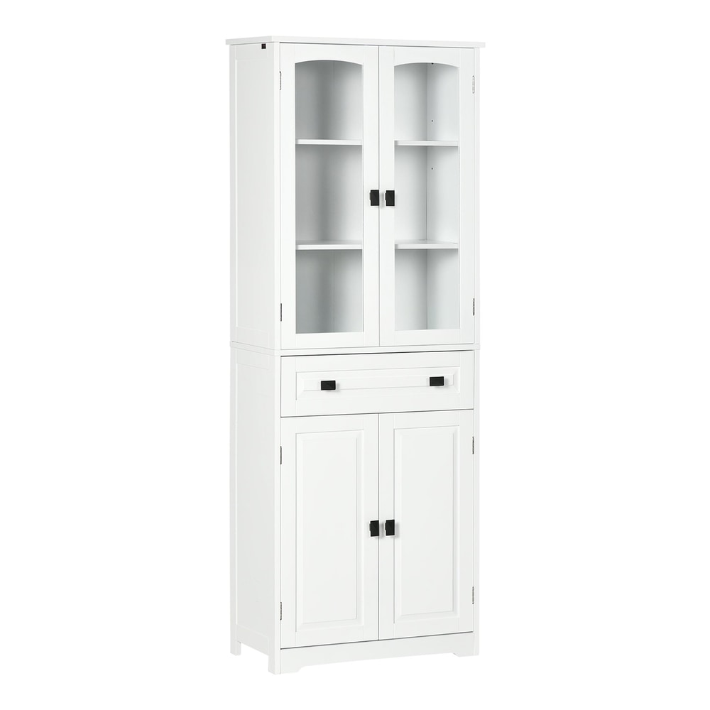 HOMCOM Kitchen Cupboard freestanding white storage cabinet with glass doors and a drawer