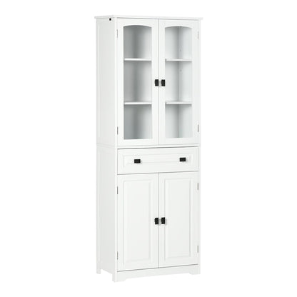 HOMCOM Kitchen Cupboard freestanding white storage cabinet with glass doors and a drawer