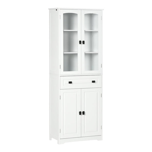 HOMCOM Kitchen Cupboard freestanding white storage cabinet with glass doors and a drawer