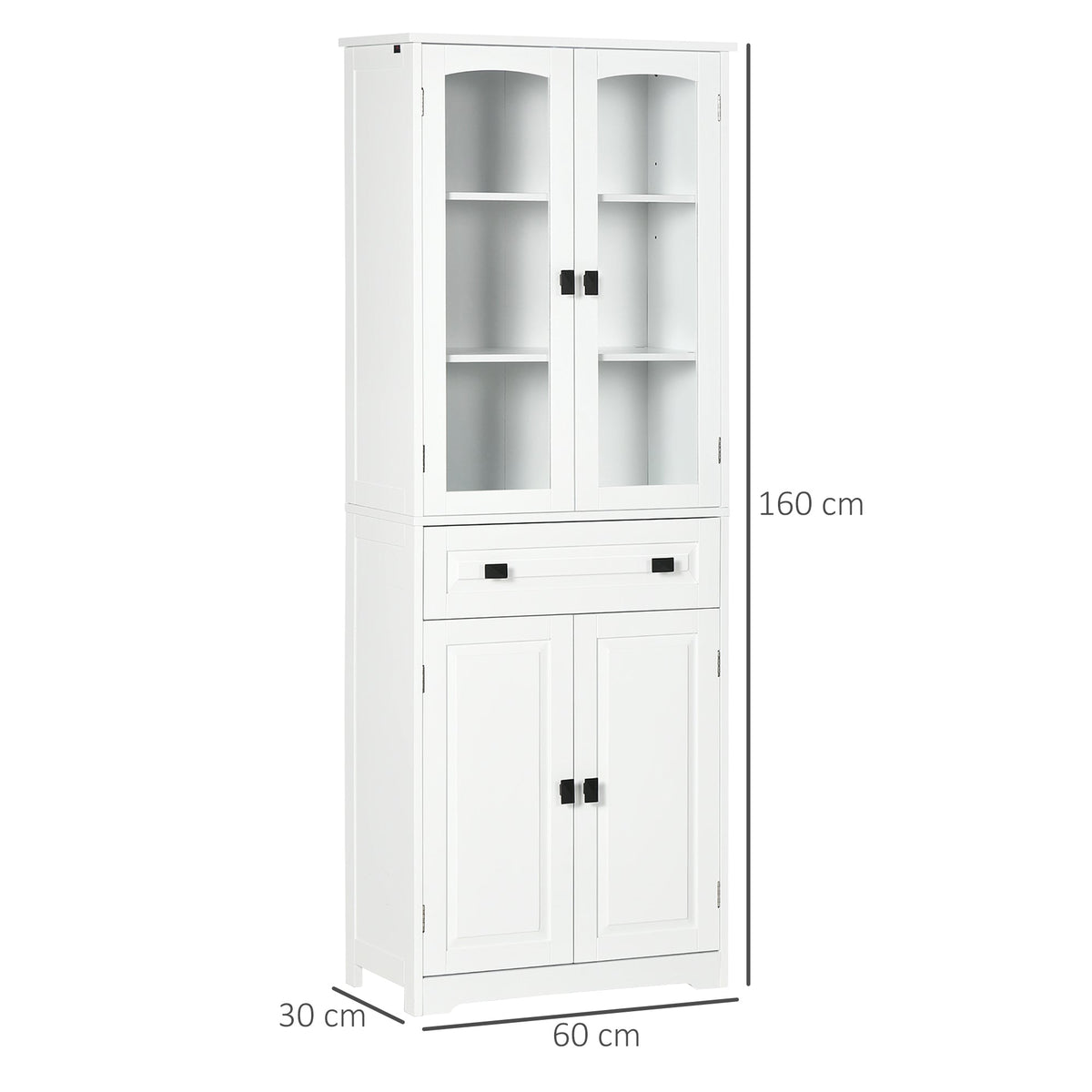 The white kitchen furniture cabinet with dimensions marked