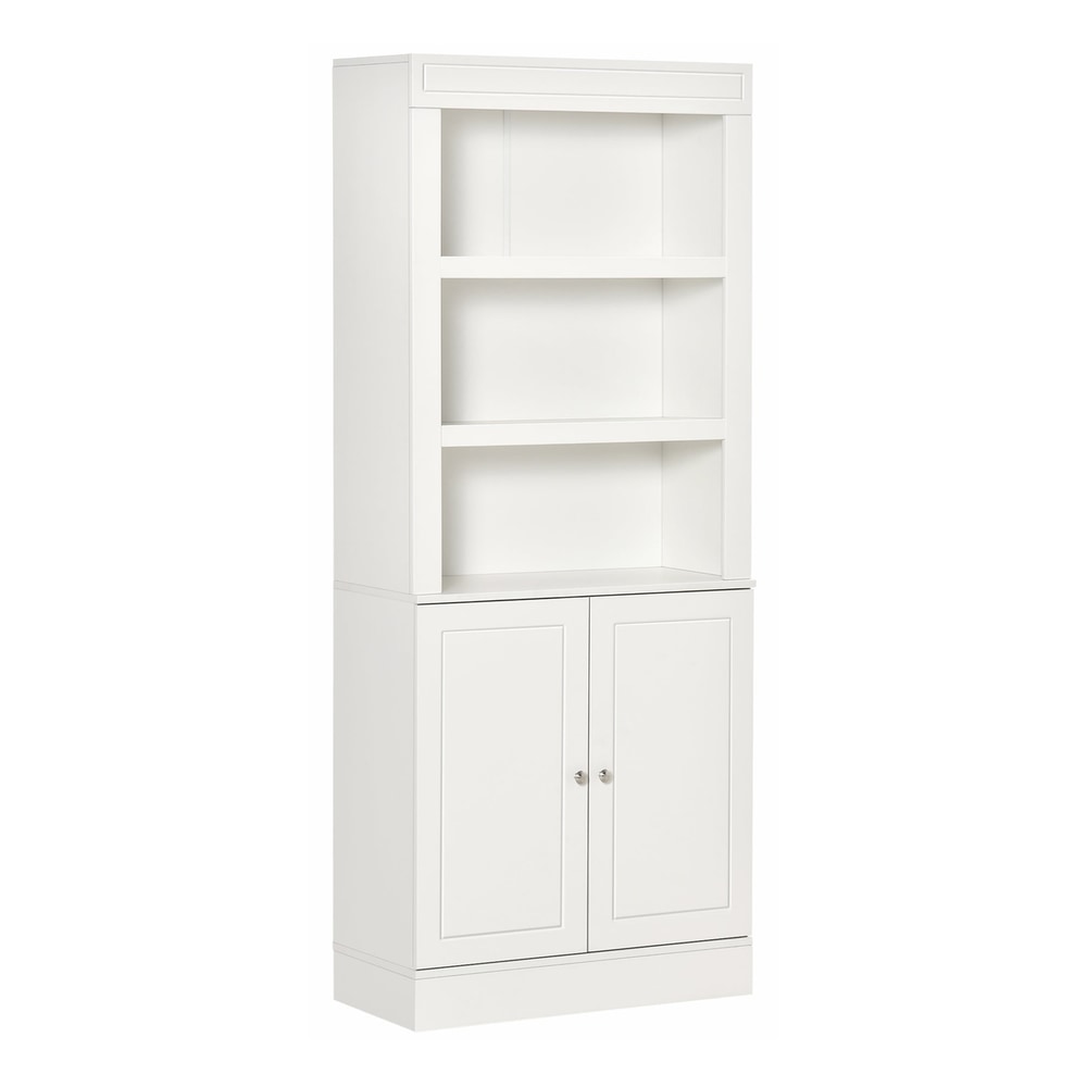 HOMCOM Kitchen Cupboard with 6-tier Shelving, a tall white storage cabinet with double doors below and open shelves above
