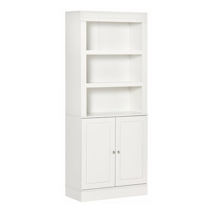 HOMCOM Kitchen Cupboard with 6-tier Shelving, a tall white storage cabinet with double doors below and open shelves above