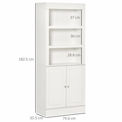 A size diagram of the white kitchen storage cabinet, showing its height, width and depth measurements