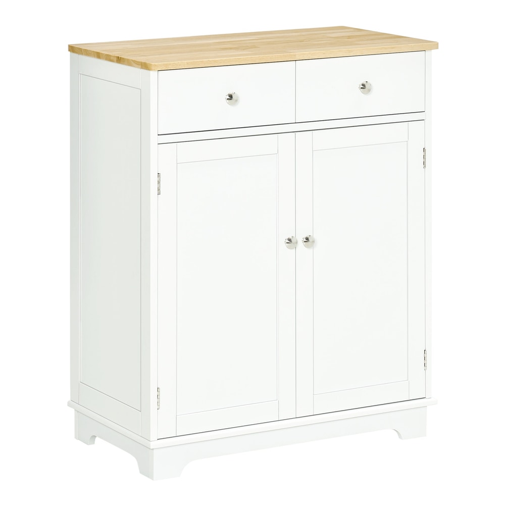 HOMCOM Kitchen Floor Cabinet with a solid wood top and two doors below a drawer