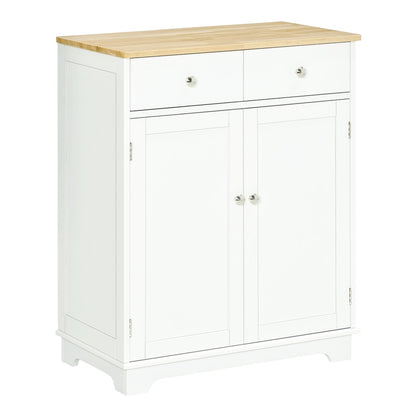 HOMCOM Kitchen Floor Cabinet with a solid wood top and two doors below a drawer