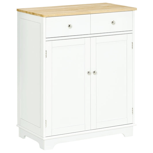 HOMCOM Kitchen Floor Cabinet with a solid wood top and two doors below a drawer