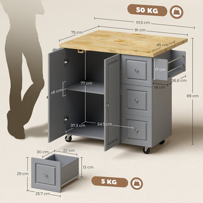 A diagram showing the dimensions of the kitchen storage trolley with weights