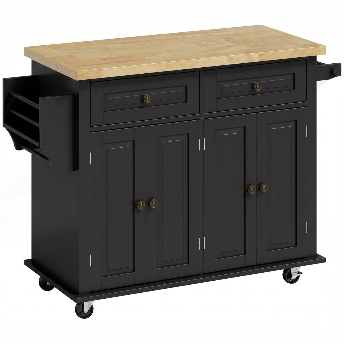 HOMCOM Kitchen Island on Wheels in Black