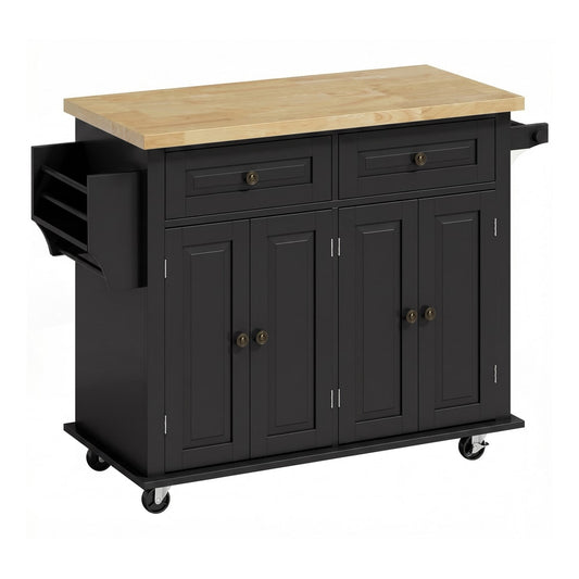 HOMCOM Kitchen Island on Wheels in Black