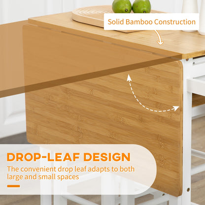 The kitchen furniture highlighting the drop leaf mechanism on the side of the wooden table top