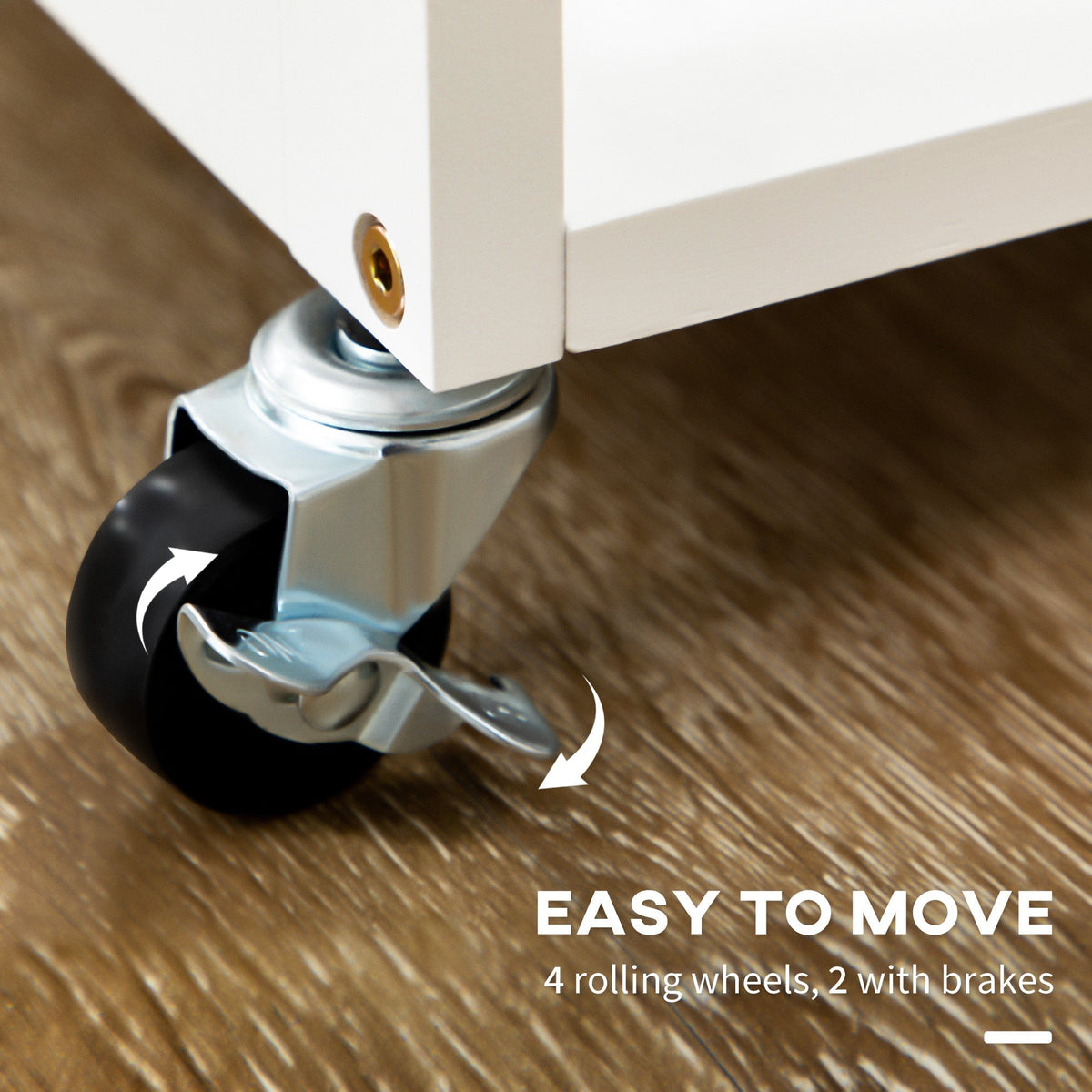 The kitchen furniture focusing on the castor wheel with a locking lever for easy movement