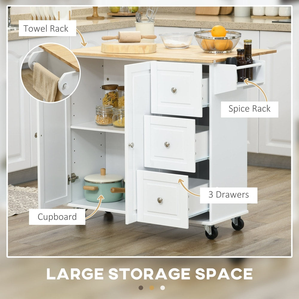 The kitchen storage trolley with its doors and drawers open showing storage space