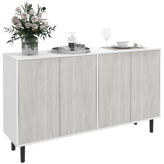 HOMCOM Kitchen Sideboard Storage Cabinet with four doors and pine wood legs in white