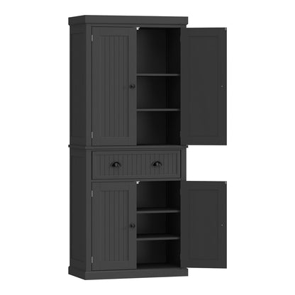 HOMCOM Kitchen Storage Cabinet with Drawer and Adjustable Shelves in black with doors open