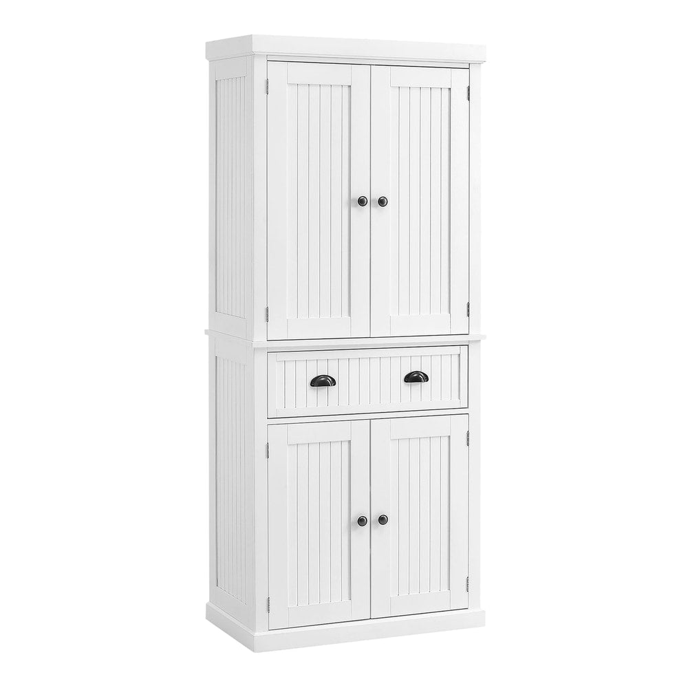 HOMCOM Kitchen Storage Cabinet with Drawer and Adjustable Shelves in white with two doors on top and two doors at the bottom