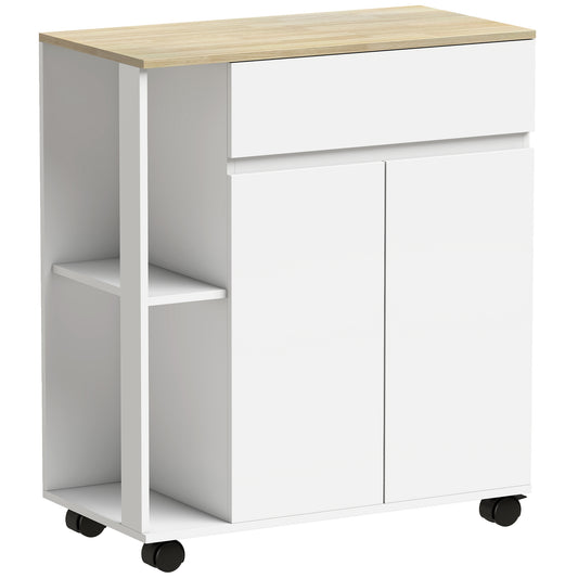 HOMCOM Kitchen Storage Trolley Cart with Cabinet in White