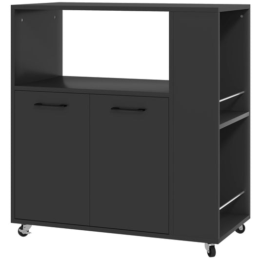 HOMCOM Kitchen Trolley on Wheels with two doors and open shelves on the side