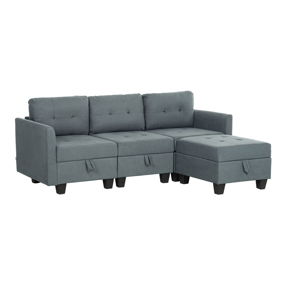 HOMCOM 'L' Shape Modular Sofa in dark grey with three seat cushions and a separate footstool