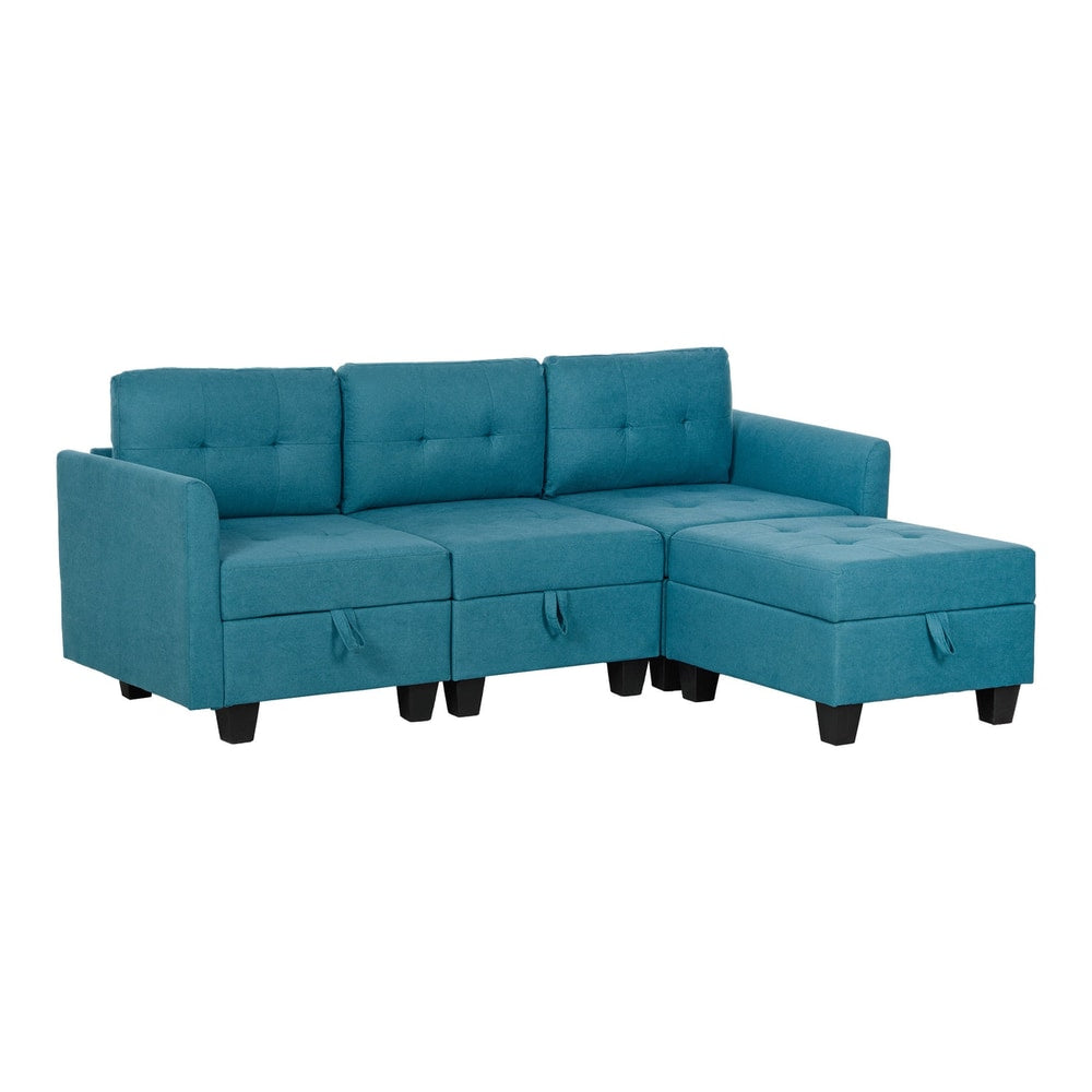 HOMCOM 'L' Shape Modular Sofa in light blue fabric with three seat cushions and a chaise longue section