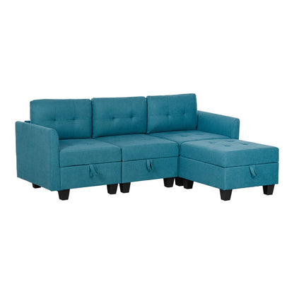 HOMCOM 'L' Shape Modular Sofa in light blue fabric with three seat cushions and a chaise longue section