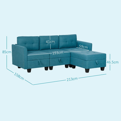 Dimensions diagram for the light blue modular sofa