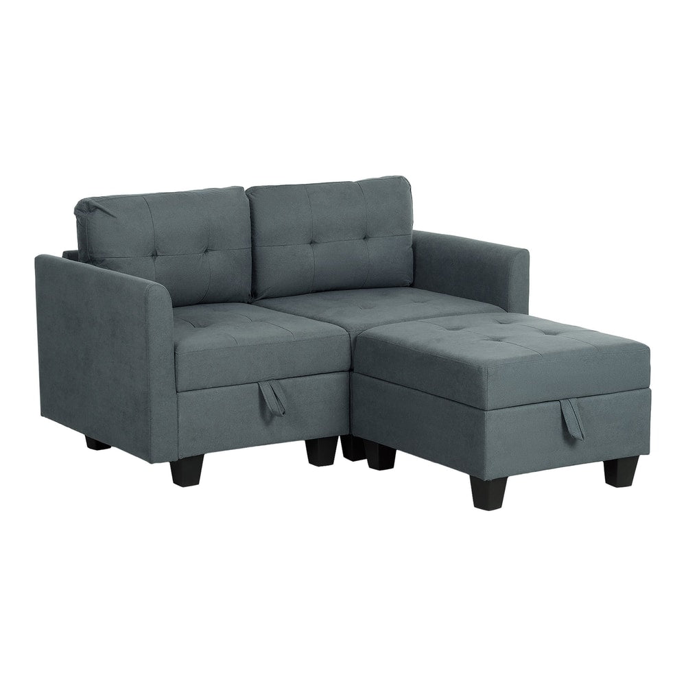 HOMCOM 'L' Shape Modular Storage Sofa in dark grey with a matching footstool on a white background