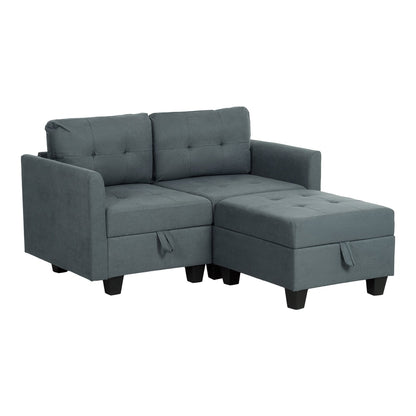 HOMCOM 'L' Shape Modular Storage Sofa in dark grey with a matching footstool on a white background