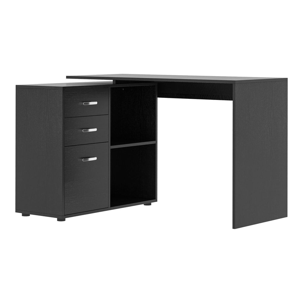 HOMCOM L Shaped Computer Desk in black with drawers and shelves