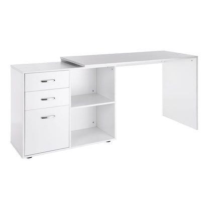 HOMCOM L Shaped Computer Desk with drawers, shelves and a file cabinet in white