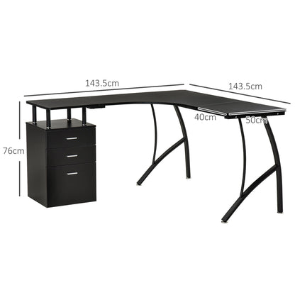 The L-shaped computer desk with dimensions shown