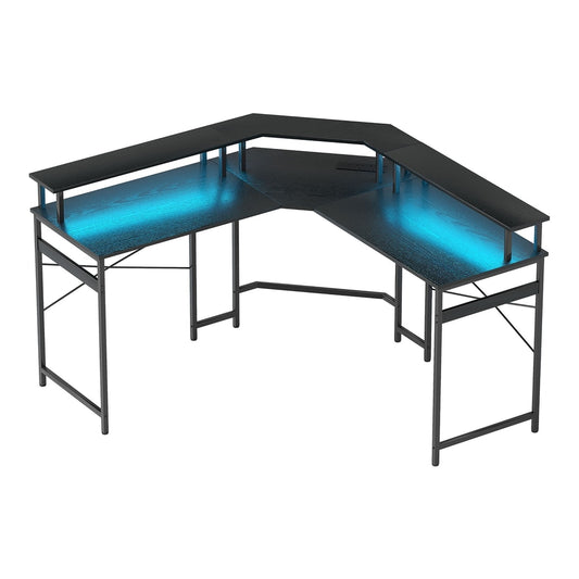 HOMCOM 'L' Shaped Work Desk with integrated LED lighting in black