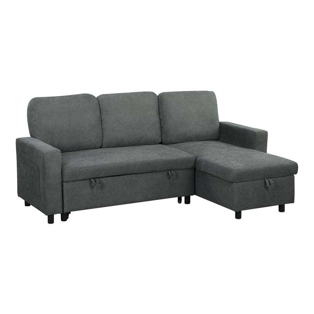 HOMCOM Pull Out Sofa Bed with Storage in charcoal grey fabric, shown as a corner sofa with the chaise on the right