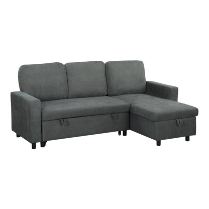 HOMCOM Pull Out Sofa Bed with Storage in charcoal grey fabric, shown as a corner sofa with the chaise on the right
