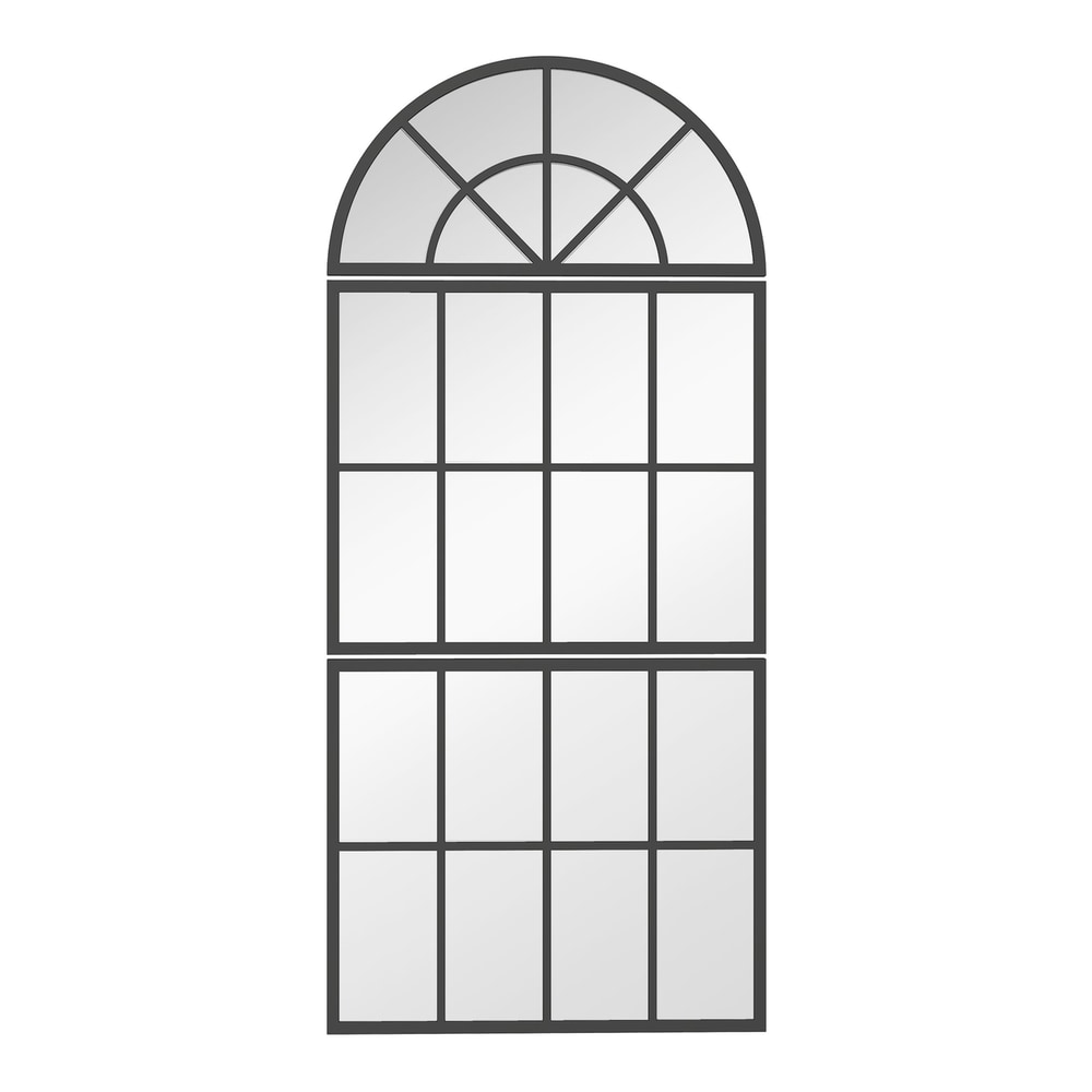 HOMCOM Large Arched Wall Mirror with Metal Grid, a black metal framed mirror with arched top and split window panes