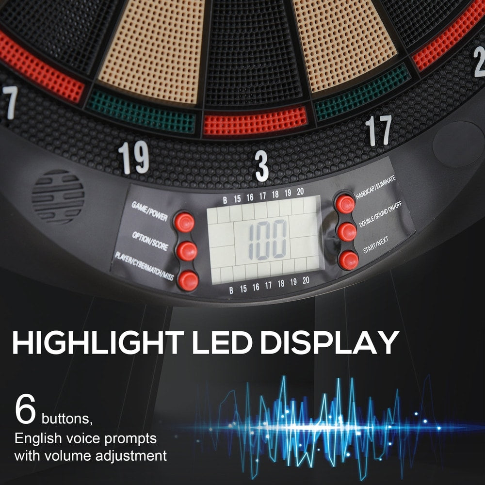 Close up of the electronic dartboard's LCD display and control buttons