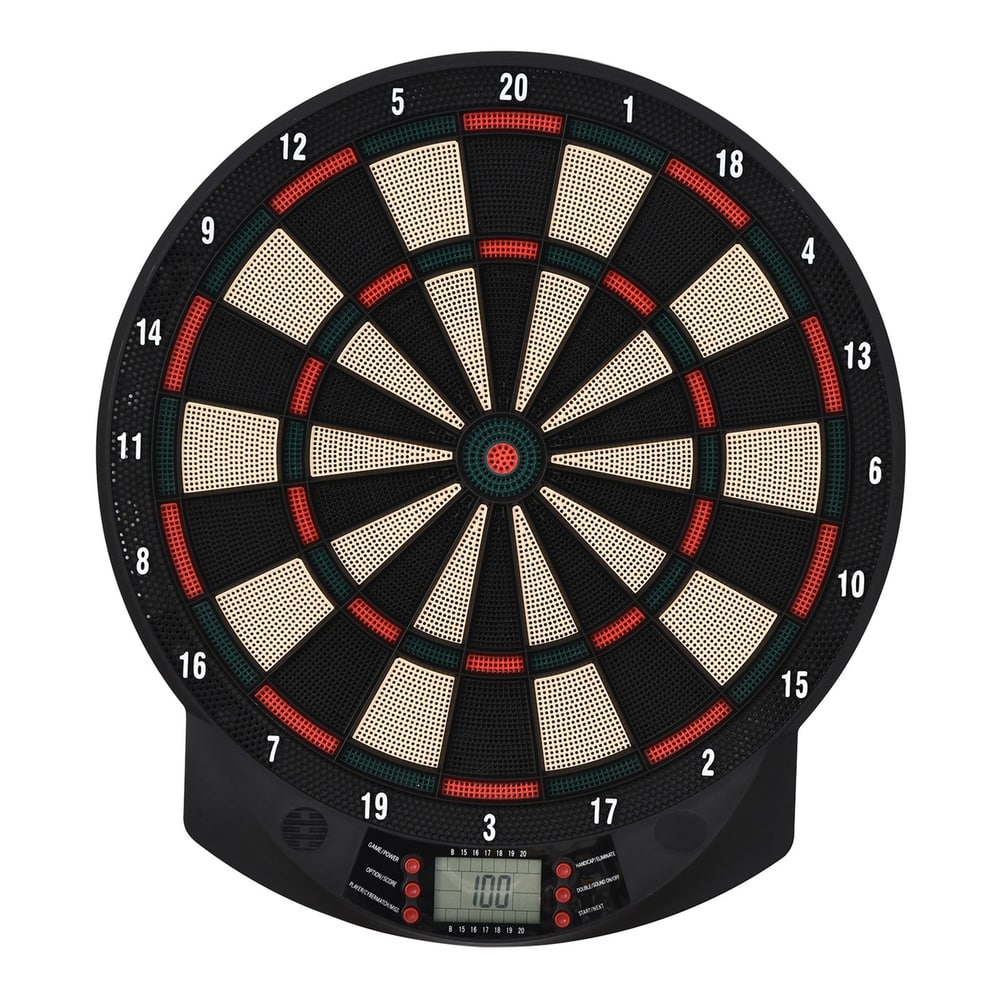 HOMCOM LCD Electronic Dartboard Set showing the full board with scoring display and multiple game options
