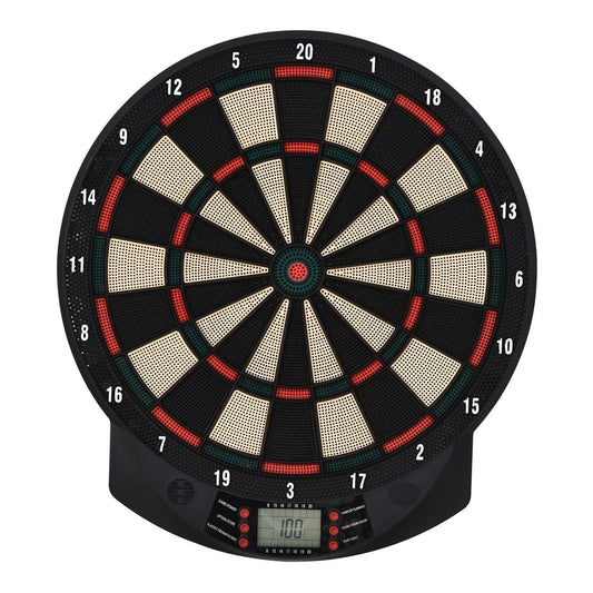 HOMCOM LCD Electronic Dartboard Set showing the full board with scoring display and multiple game options