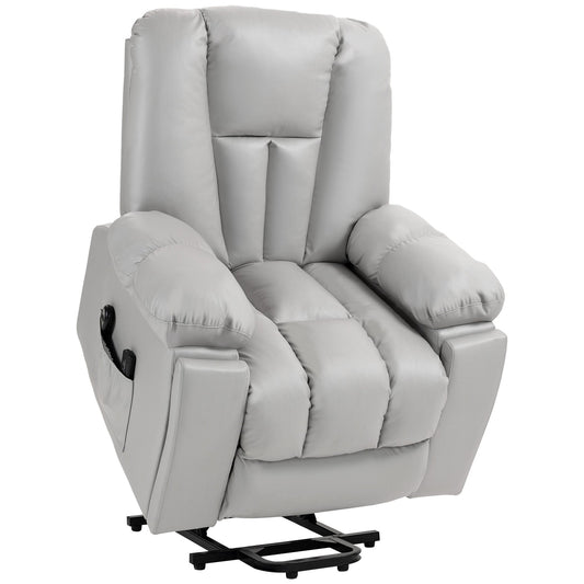 HOMCOM Leathaire Eight Massage Point Armchair in light grey with a remote control in the side pocket