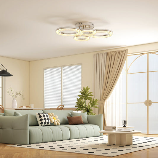 Modern ceiling light installed in a living room above a sofa