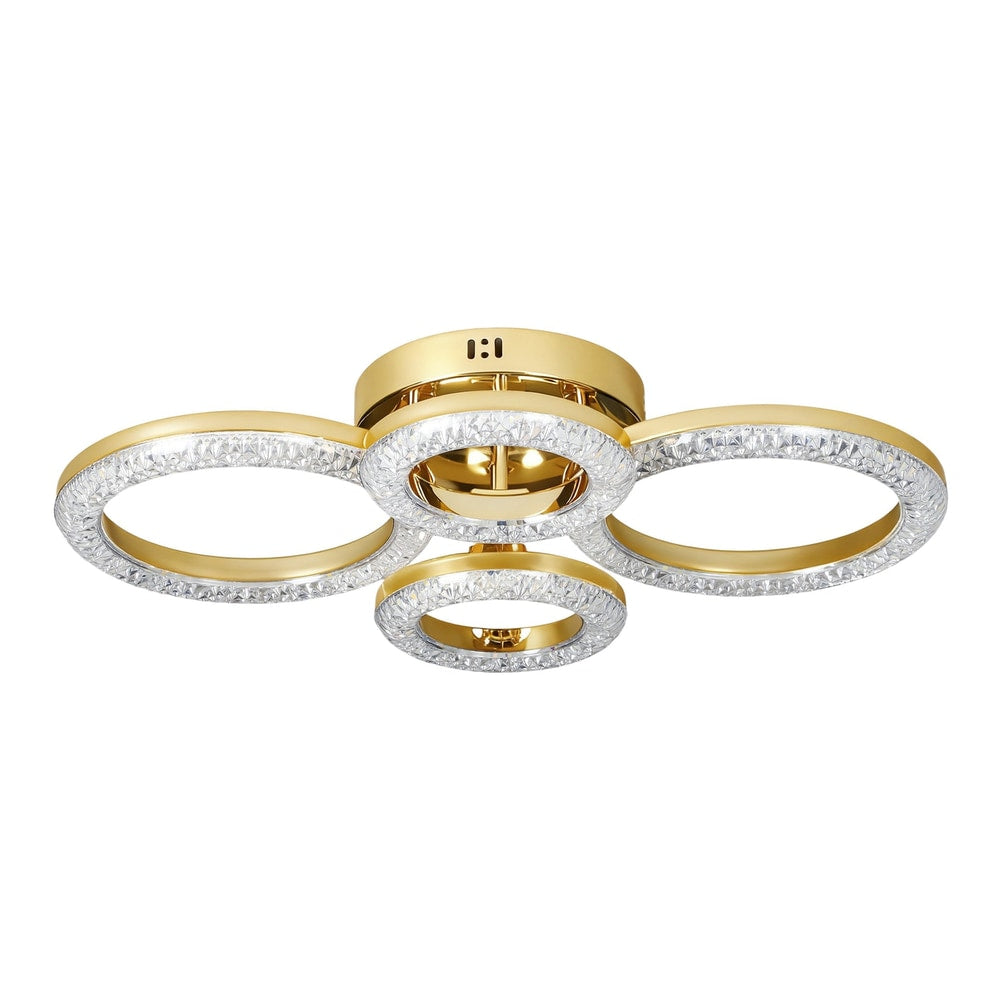HOMCOM LED Ceiling Light featuring four gold rings with crystal detailing against a white background