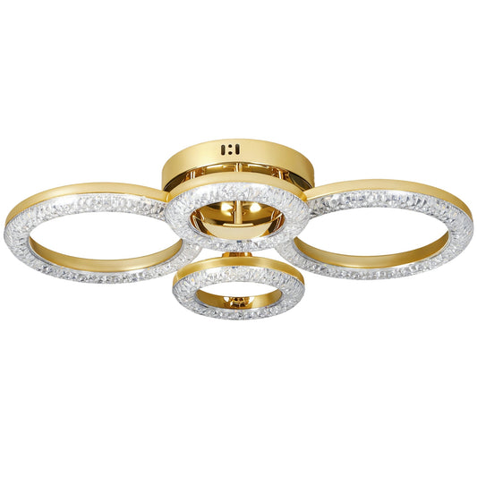 HOMCOM LED Ceiling Light featuring four gold rings with crystal detailing against a white background